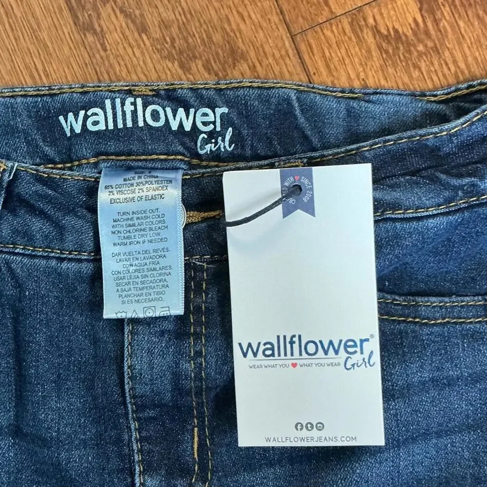 Wallflower Girl  Dark Blue Denim Maxi Skirt Distressed Size 8 NWT - Picture 2 of 8